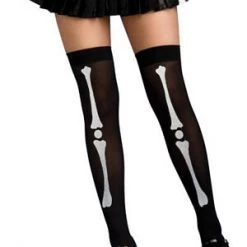 Rubies Black Thigh Highs W/Bone Design Hosiery
