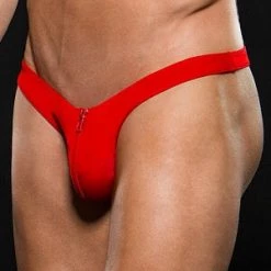 Baci Lingerie Men's Red Microfiber Low Rise Zip Thong