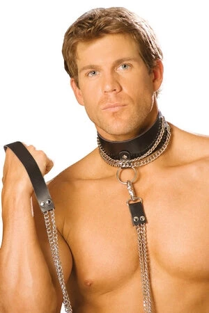 Elegant Moments Leather Choker W/Chain & Leash 1 Elegant Moments Leather Choker W/Chain & Leash