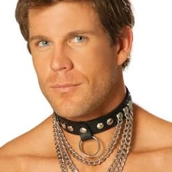 Elegant Moments Erotic Leather & Chain Collar