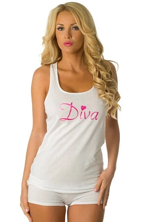 White/Pink Diva Tank Top Clearance 1 White/Pink Diva Tank Top Clearance
