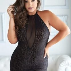 Allure Plus Size Plus Felicity Leopard & Mesh Halter Dress