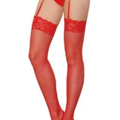 Dreamgirl Red Lace Top Fishnet Stockings