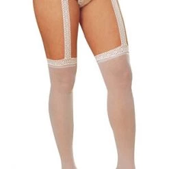 Dreamgirl Plus Size Hosiery White Garter Belt Diva Pantyhose