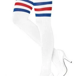 Leg Avenue White/Blue/Red Athletic Ribbed Thigh Highs