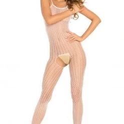 Rene Rofe White Crotchless Quarter Crochet Net Bodystocking