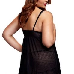 Baci Lingerie Queen Black Hot Dots Babydoll Plus Size