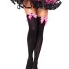 Leg Avenue Black And Pink Opaque Thigh High With Bow