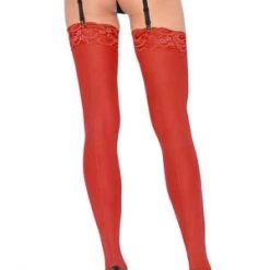 Leg Avenue Plus Red Back Seam Stockings With Lace Top