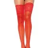 Leg Avenue Plus Size Hosiery Red Sheer Lace Top Stay Up Plus Thigh High
