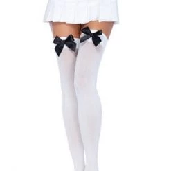 Leg Avenue White And Black Opaque Thigh High With Bow