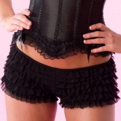 Velvet Kitten Black Ruffle Boy Shorts W/ Bow Panties