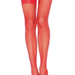 Leg Avenue Hosiery Red Lace Top Fishnet Stockings