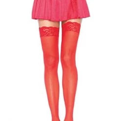Leg Avenue Sheer Red Lace Top Thigh High Hosiery