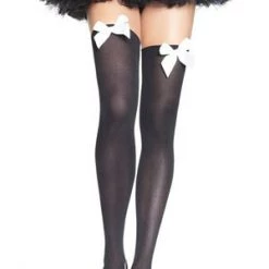 Leg Avenue Black And White Opaque Thigh High With Bow