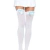 Leg Avenue White And Blue Opaque Thigh High With Bow Hosiery