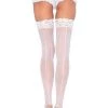 Leg Avenue White Lace Top Stockings With Back Seam Hosiery