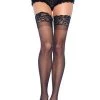 Leg Avenue Black Stay-Up Thigh Highs With 3-Inch Lace Top Hosiery