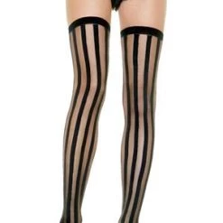 Leg Avenue Hosiery Black Vertical Stripe Thigh High Stockings