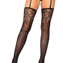 Leg Avenue Rhinestone Lace Top Fishnet Stockings Hosiery