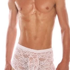 Velvet Kitten Men's Stretch White Lace Mini Briefs