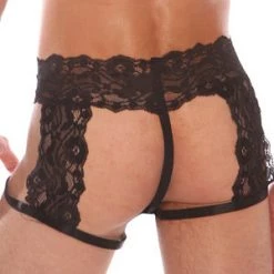 Velvet Kitten Men's Black Lace G-String Garter Short