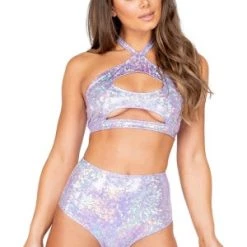 Roma Costume Lavender One Piece Keyhole Cropped Top