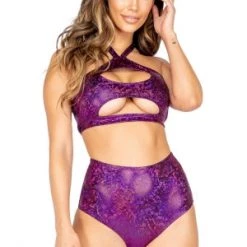 Roma Costume Purple One Piece Keyhole Cropped Top