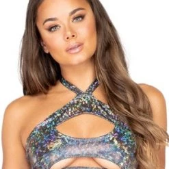 Roma Costume New Items Silver One Piece Keyhole Cropped Top