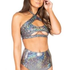 Roma Costume New Items Silver One Piece Keyhole Cropped Top