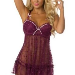 Velvet Kitten Sexy Fever Wine Babydoll Lingerie For Women Clearance