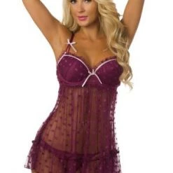 Velvet Kitten Sexy Fever Wine Babydoll Lingerie For Women Clearance
