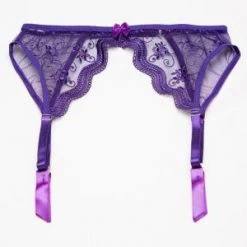 Shirley Of Hollywood Purple Scalloped Embroidery Garterbelt Hosiery