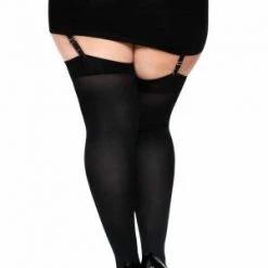 Leg Avenue Plus Black Opaque Diva Thigh High With Bow