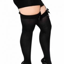 Leg Avenue Plus Black Opaque Diva Thigh High With Bow