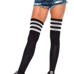 Leg Avenue Black/White Athletic Ribbed Thigh Highs Hosiery