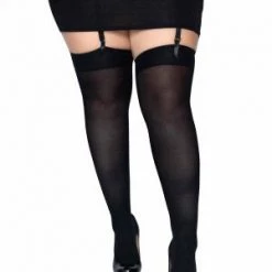 Leg Avenue Black Opaque Nylon Thigh Highs Plus Size Hosiery