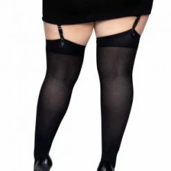 Leg Avenue Black Opaque Nylon Thigh Highs Plus Size Hosiery