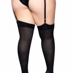Leg Avenue Black Opaque Nylon Thigh Highs Plus Size Hosiery