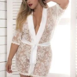 Espiral Plus Lace Robe And G-String Plus Size