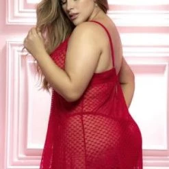 Espiral Plus Mini Hearts Print Babydoll With Matching G-String