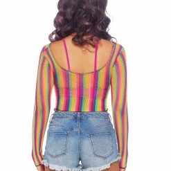 Leg Avenue New Items Sunny Daze Rainbow Fishnet Crop Top