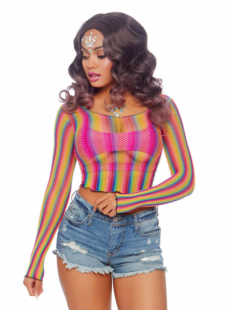 Leg Avenue New Items Sunny Daze Rainbow Fishnet Crop Top 3 Leg Avenue New Items Sunny Daze Rainbow Fishnet Crop Top