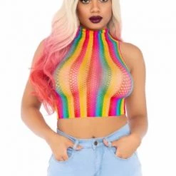 Leg Avenue High Voltage Rainbow Fishnet Crop Top