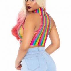 Leg Avenue High Voltage Rainbow Fishnet Crop Top