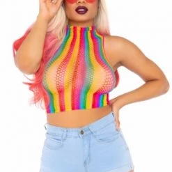 Leg Avenue High Voltage Rainbow Fishnet Crop Top