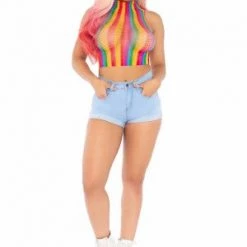 Leg Avenue High Voltage Rainbow Fishnet Crop Top