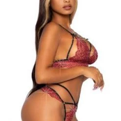 Leg Avenue Clearance Rhinestone Strappy Bralette And G-String Set