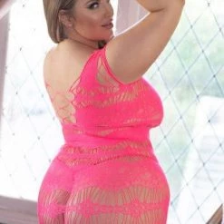 Yelete Plus Multi-Fishnet Chemise Dress With Thong