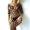 Yelete New Items Open Work Fishnet 3/4 Sleeve Bodystocking